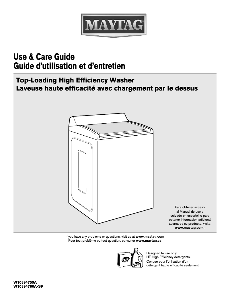 Page 1 de la notice Manuel d'utilisation et d'entretien Maytag MVWB765F