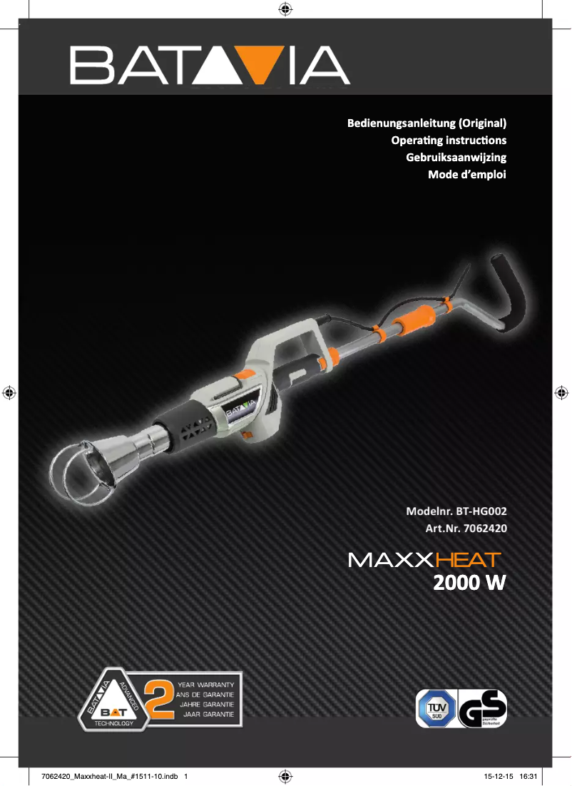 First page image of the manual for Maxx Heat BT-HG002