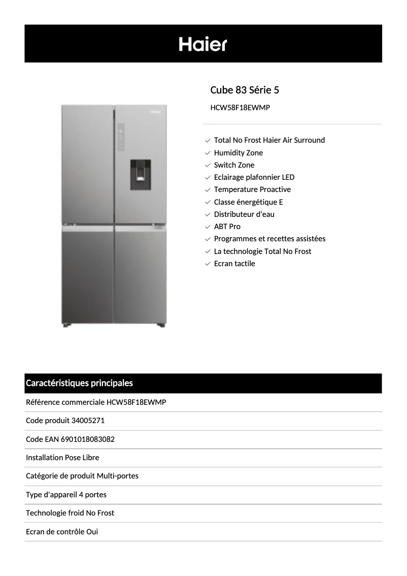 Página 1 del manual Ficha técnica Haier HCW58F18EWMP