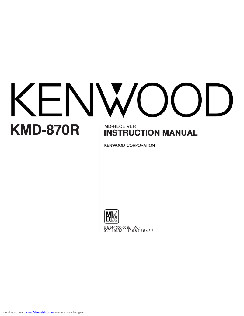 Page n°1 - Manuel utilisateur Kenwood KMD-870R