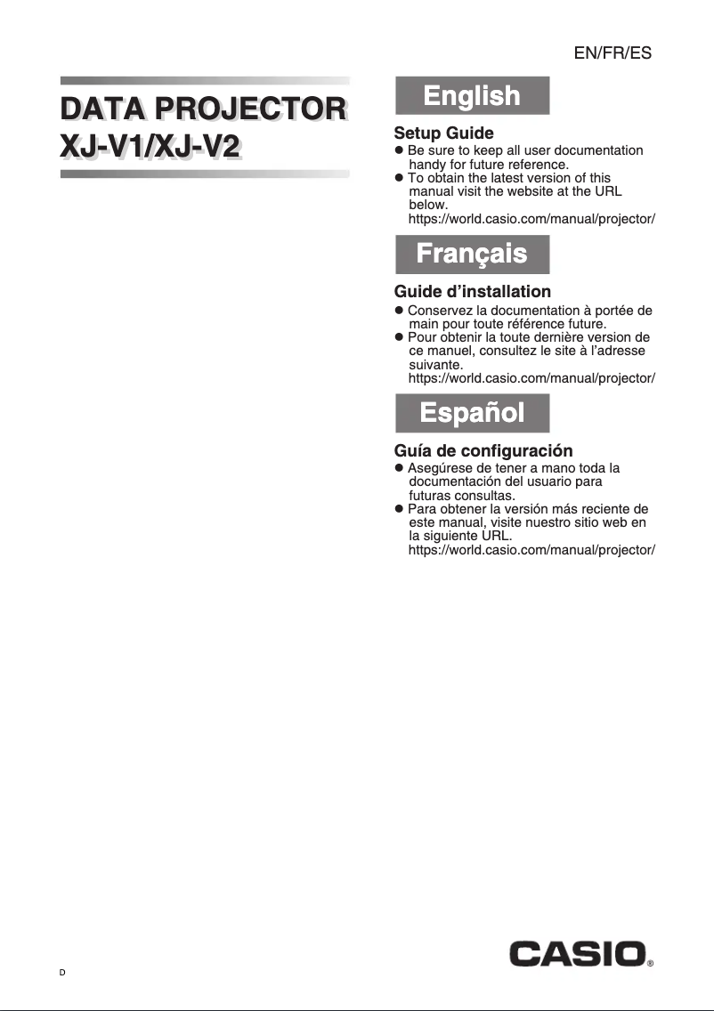 Page 1 de la notice Guide d'installation Casio XJ-V1