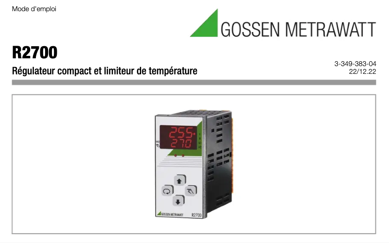 Page 1 de la notice Manuel utilisateur Gossen Metrawatt R2700
