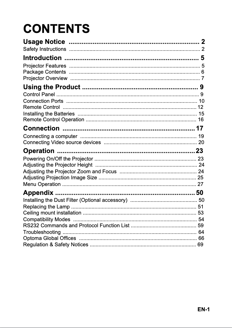 Page 1 de la notice Manuel utilisateur Optoma H181X