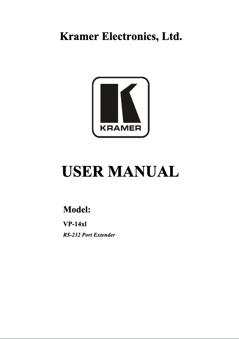 Page 1 de la notice Manuel utilisateur Kramer VP-14XL