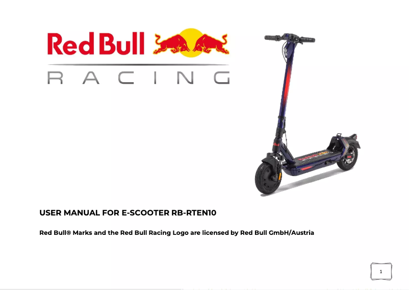 Page n°1 - Manuel utilisateur Red Bull Racing RB-RTEN10-104 Niebieski