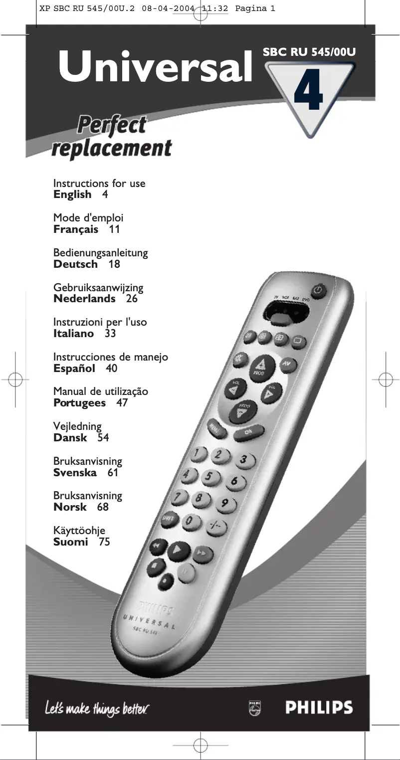 Page 1 de la notice Manuel utilisateur Philips SBC RU 545