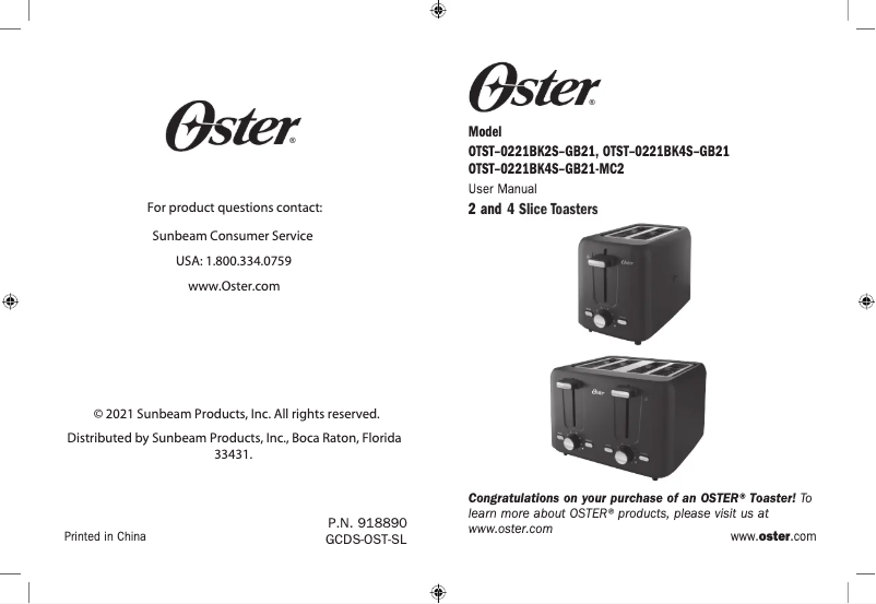 Page 1 de la notice Manuel utilisateur Oster OTST-0221BK4S-GB21-MC2