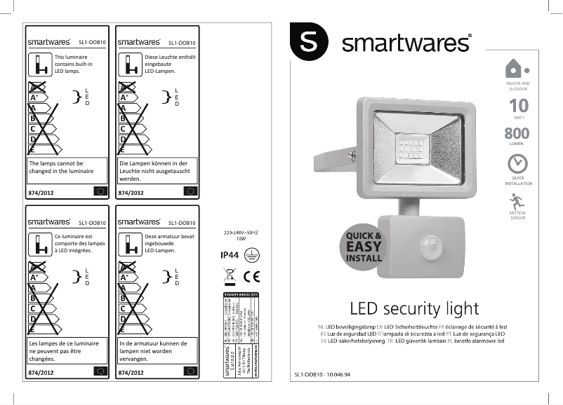 Page 1 de la notice Manuel utilisateur Smartwares SL1-DOB10