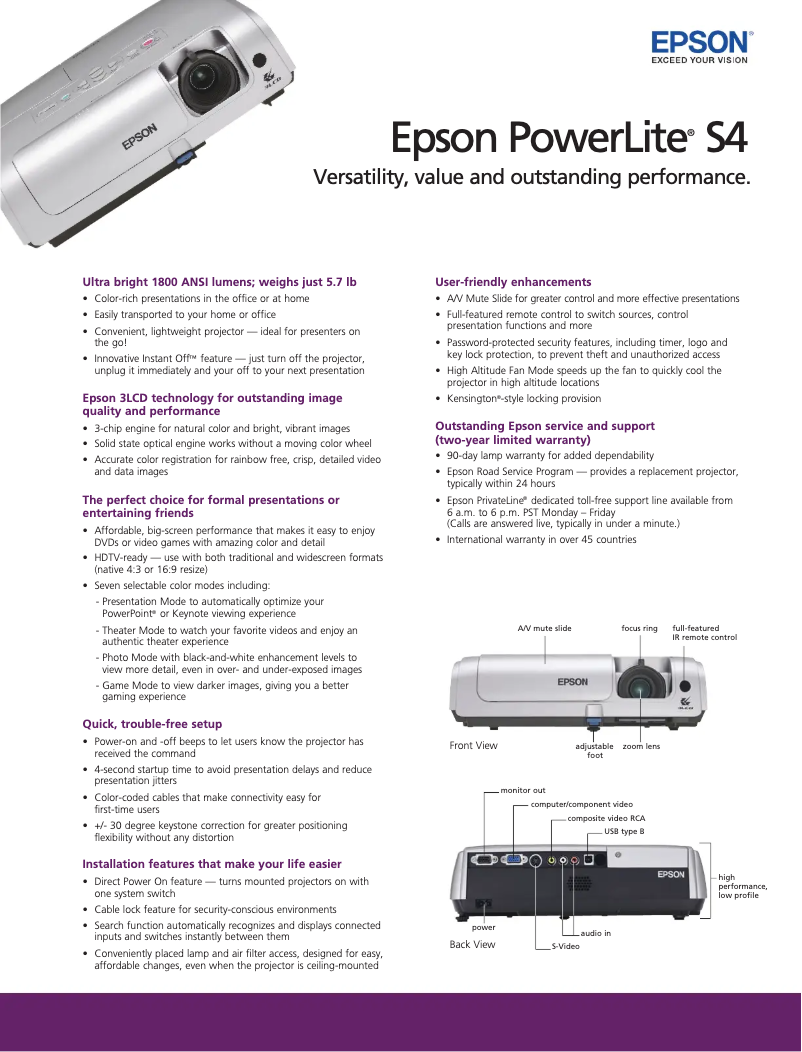 Imagen de la primera página del manual del dispositivo PowerLite S4