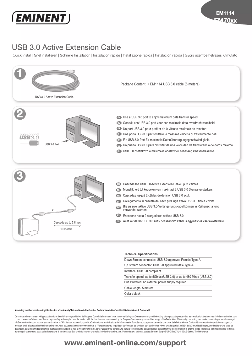 Page n°1 - Manuel utilisateur Eminent USB 3.0 Active Extension Cable