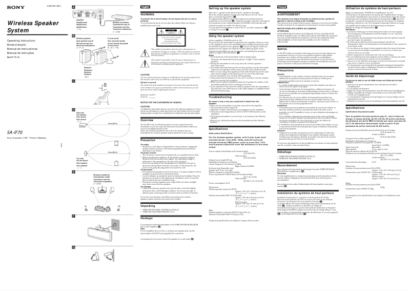 Page 1 de la notice Manuel utilisateur Sony SA-IF70