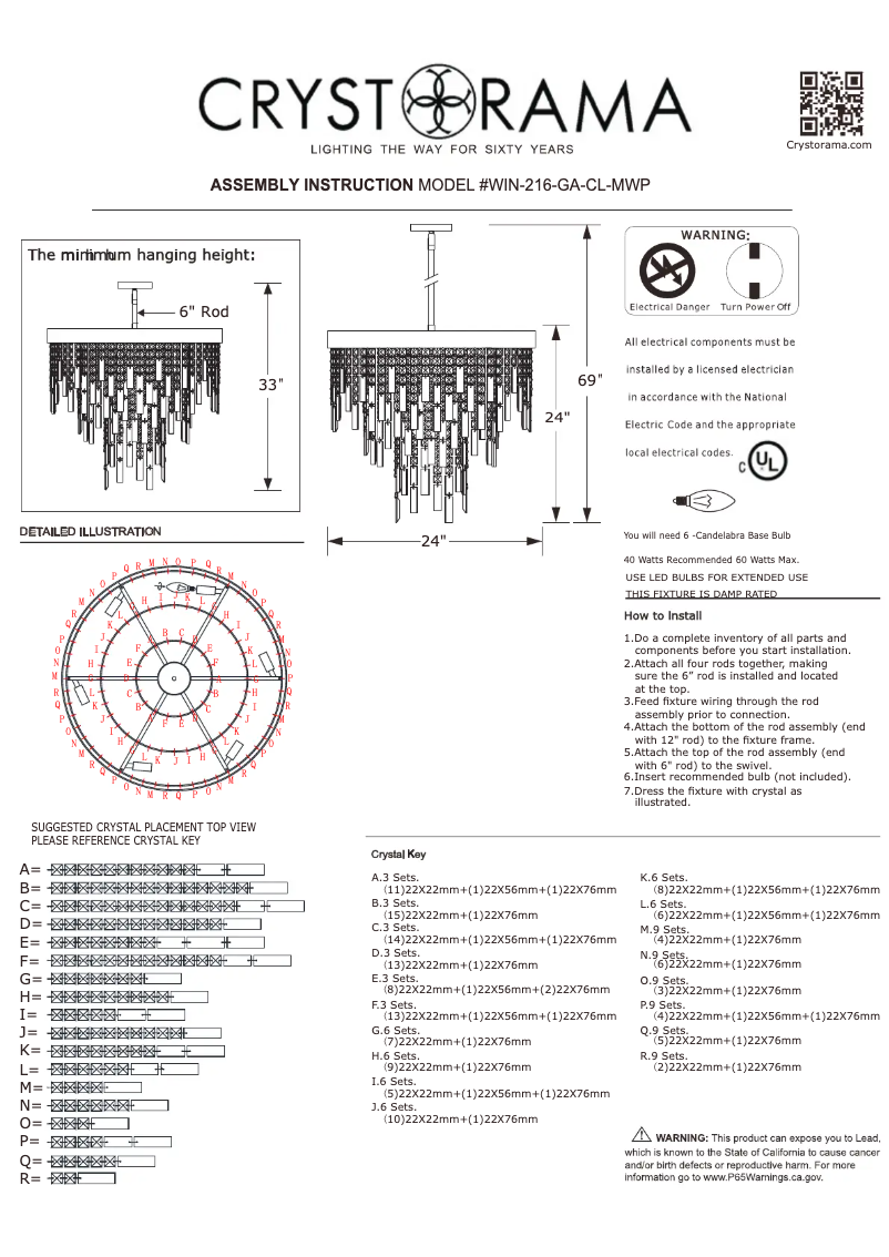Page 1 de la notice Manuel utilisateur Crystorama Winfield WIN-216-GA-CL-MWP