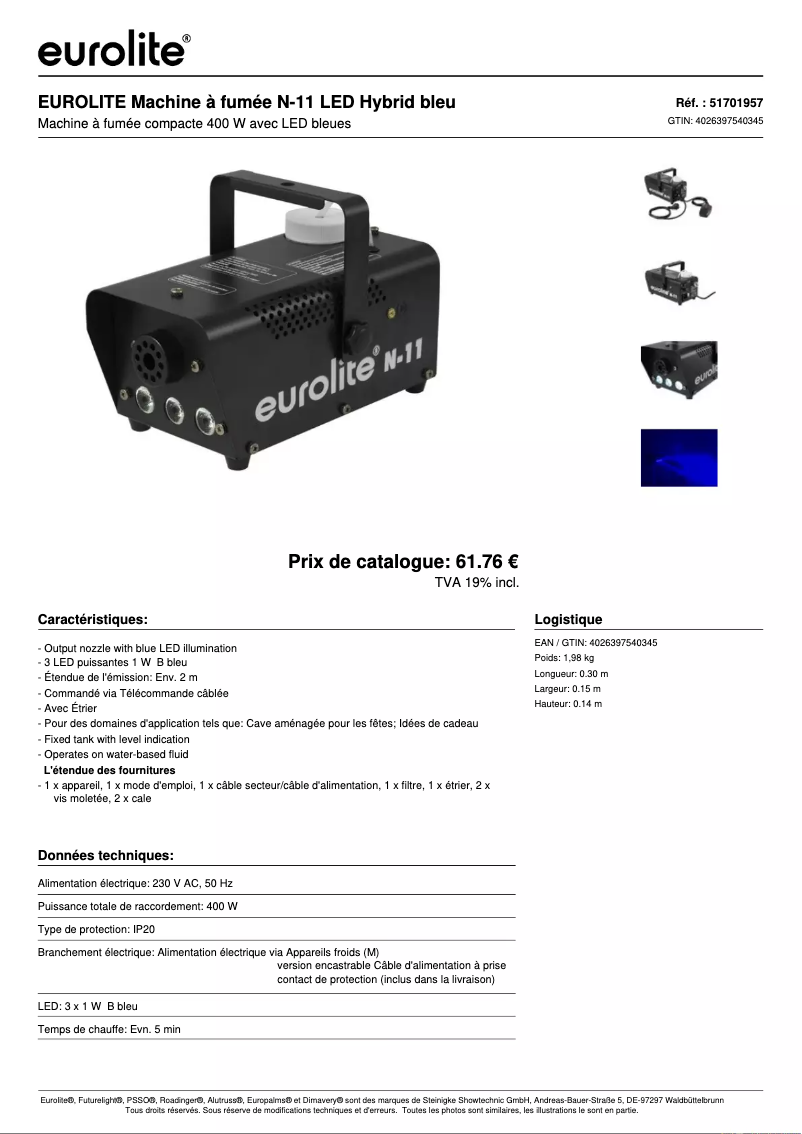 Page 1 de la notice Fiche technique Eurolite N-11
