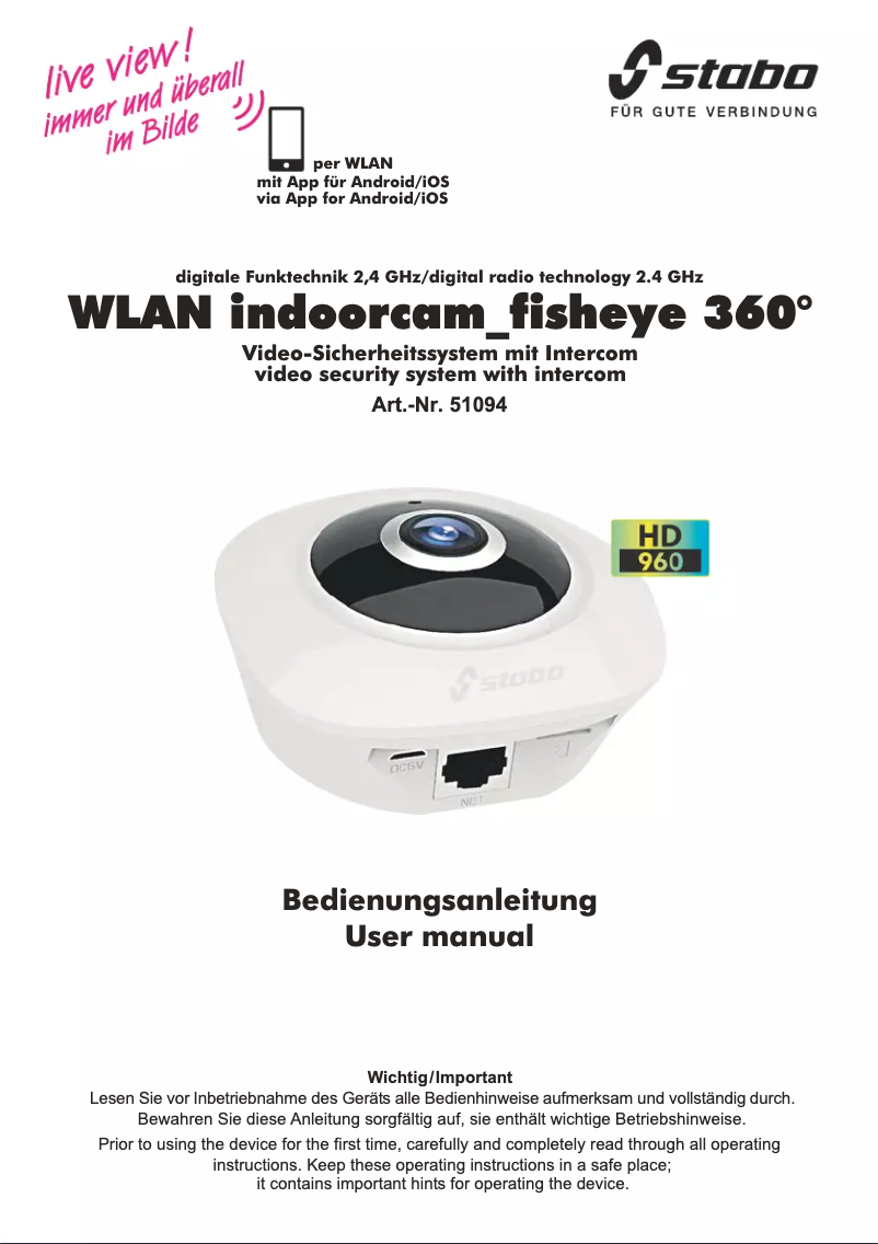 Page 1 de la notice Manuel utilisateur Stabo WLAN Indoorcam Fisheye 360 51094