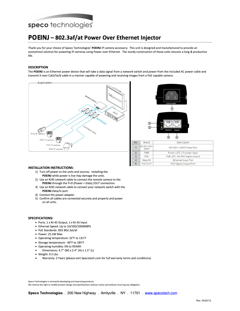Image de la première page du manuel de l'appareil POEINJ
