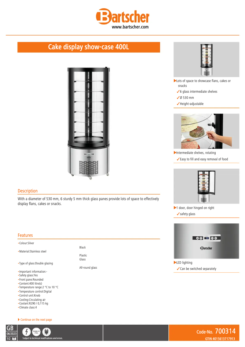 Page n°1 - Fiche technique Bartscher 700314