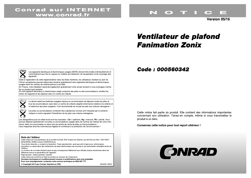 Page 1 de la notice Manuel utilisateur Fanimation The Zonix