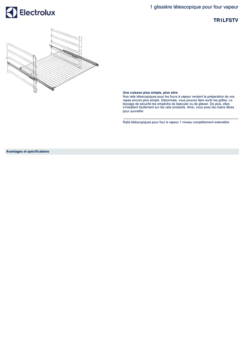 Page 1 de la notice Fiche technique Electrolux TR1LFSTV