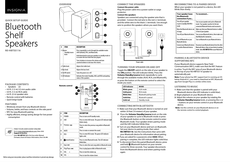 Page 1 de la notice Manuel utilisateur Insignia NS-HBTSS116