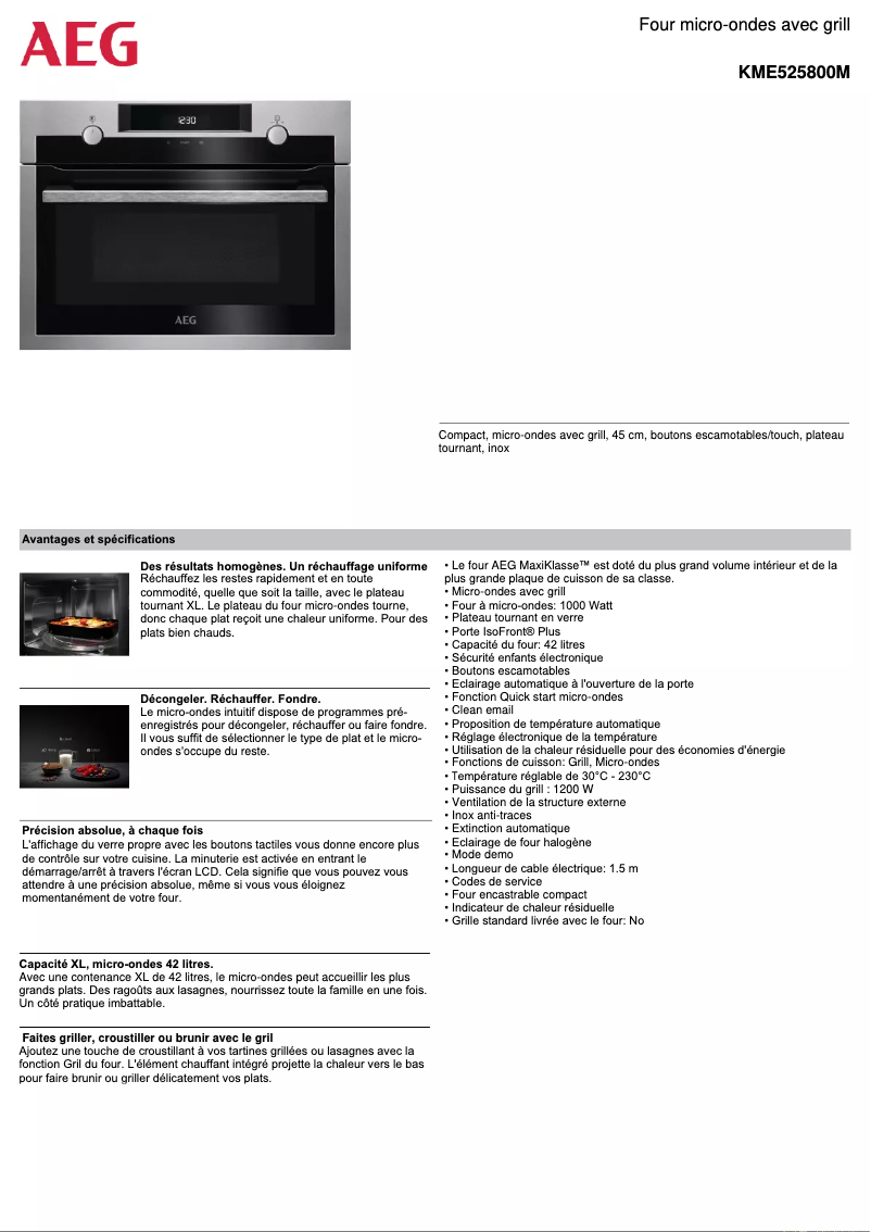 Página 1 del manual Ficha técnica AEG KME525800M