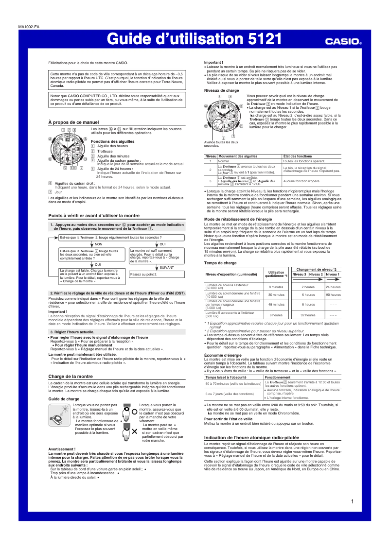 Page n°1 - Manuel utilisateur Casio G-Shock GW-3000