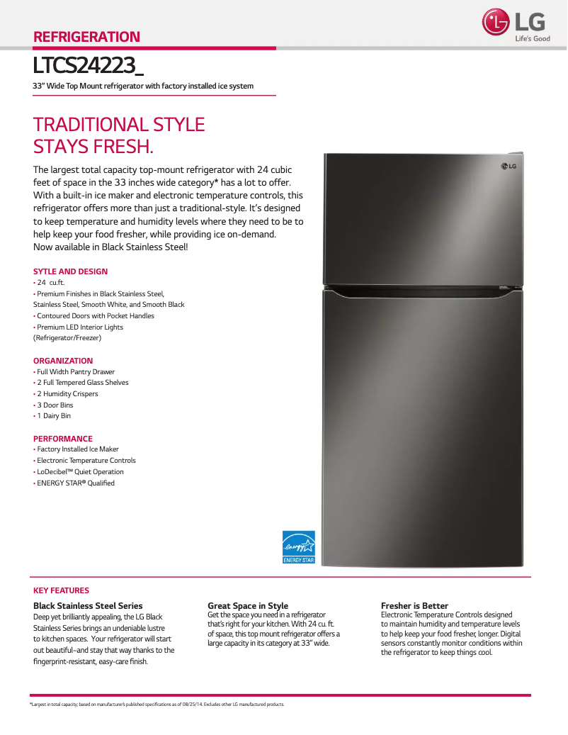 Page 1 de la notice Fiche technique LG LTCS24223S