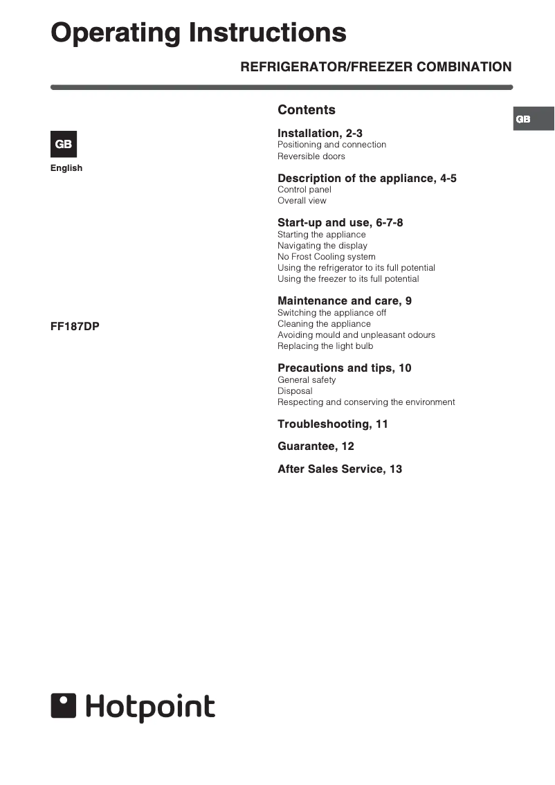 Página 1 del manual Manual de usuario Hotpoint FF187DX