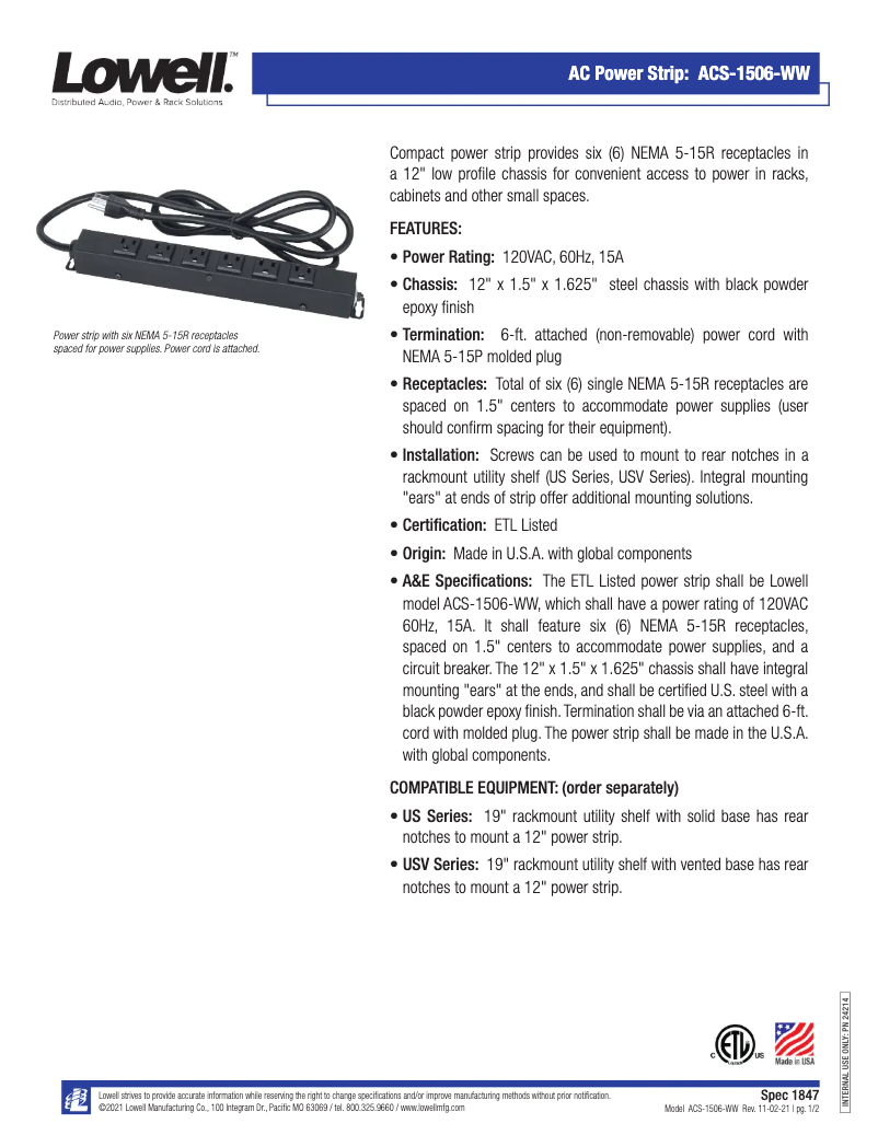 Image de la première page du manuel de l'appareil ACS-1506-WW