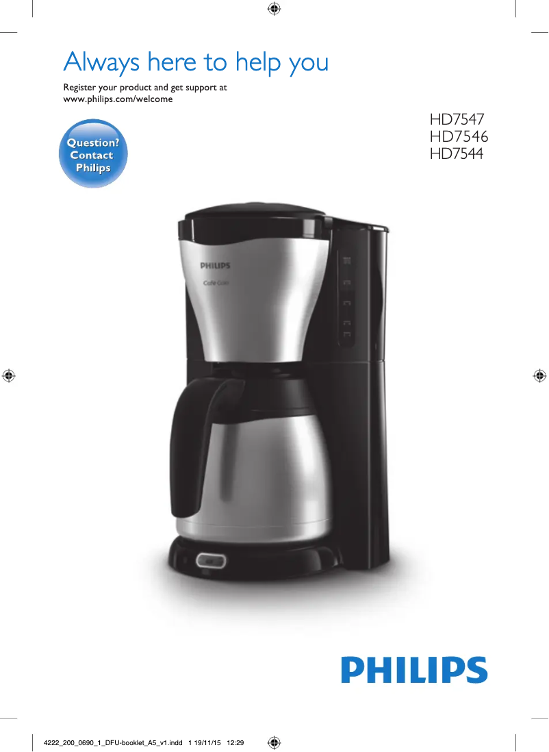 Page n°1 - Manuel utilisateur Philips Café Gaia HD7547