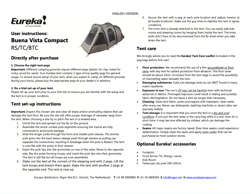 Image de la première page du manuel de l'appareil Buena Vista Compact