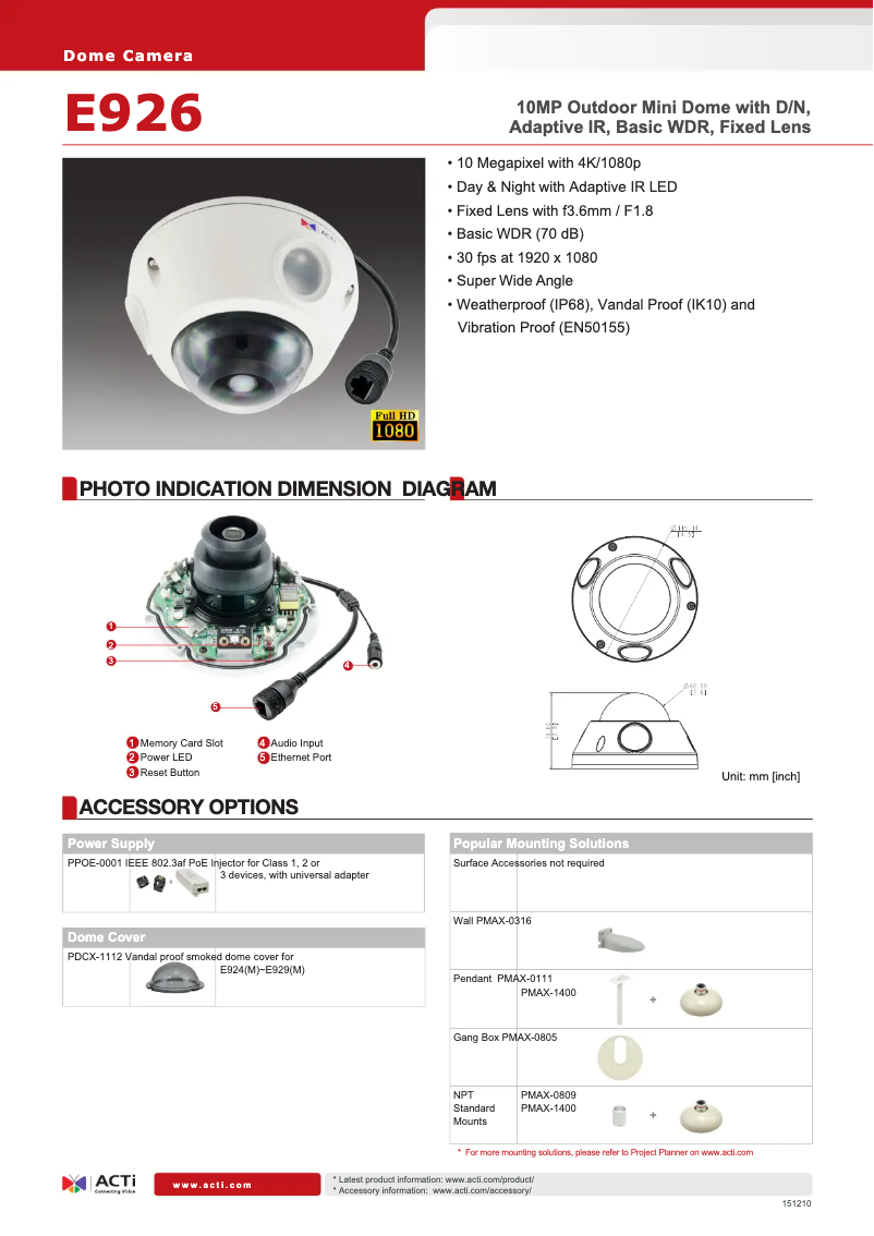 Page n°1 - Fiche technique ACTi E926