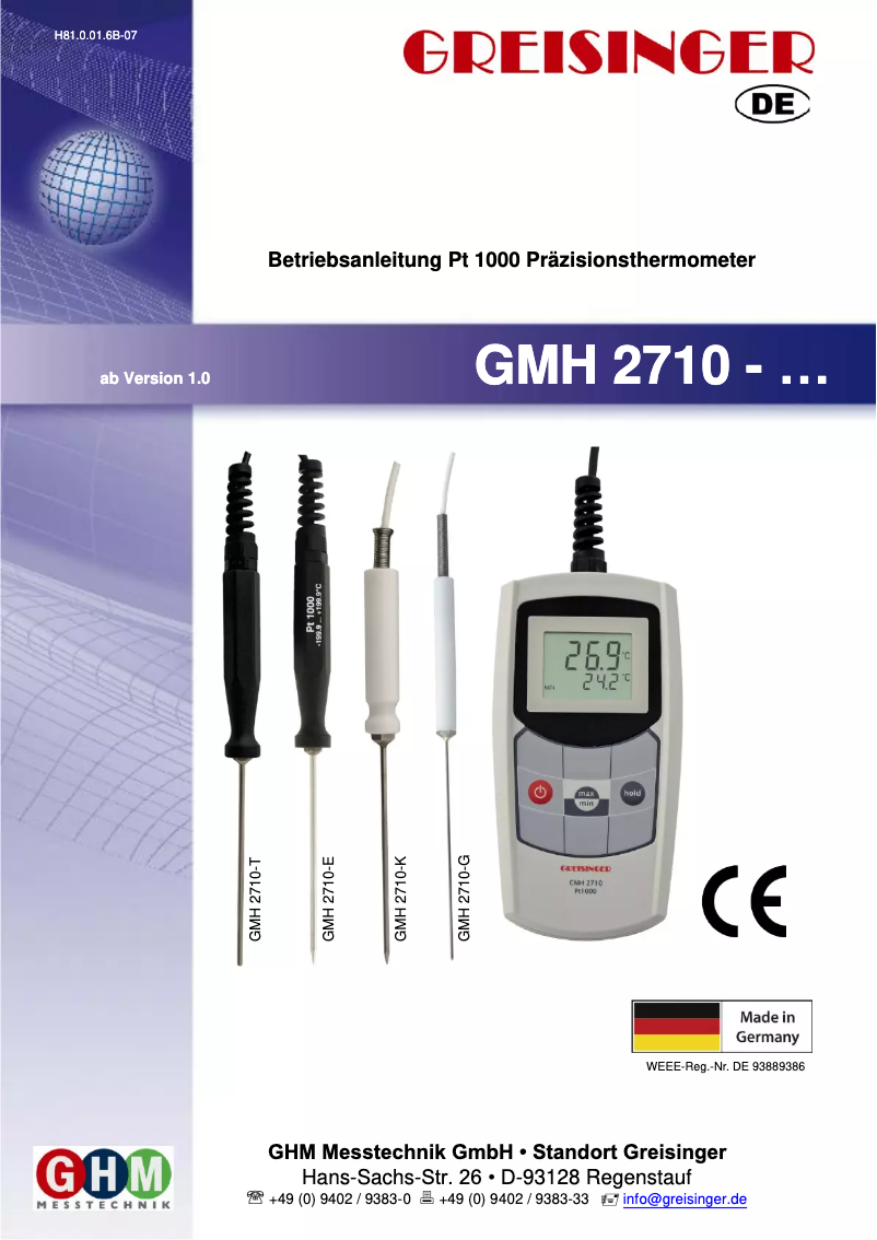 Page n°1 - Manuel utilisateur Greisinger GMH 2710-G