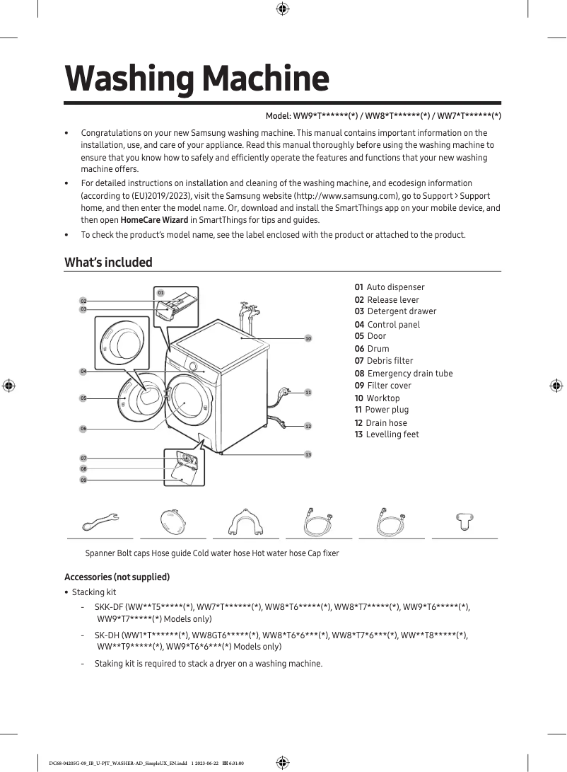 Image de la première page du manuel de l'appareil WW80T634DHE