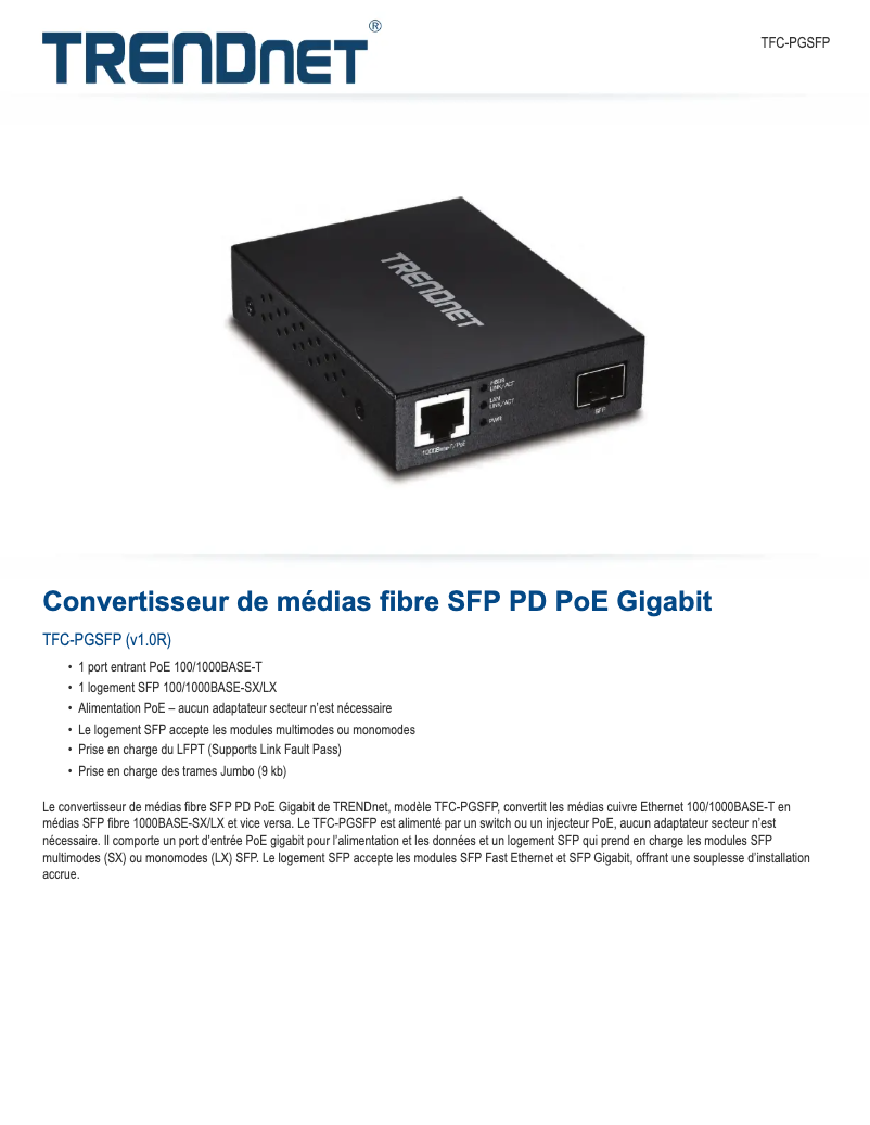 Page n°1 - Fiche technique TRENDnet TFC-PGSFP