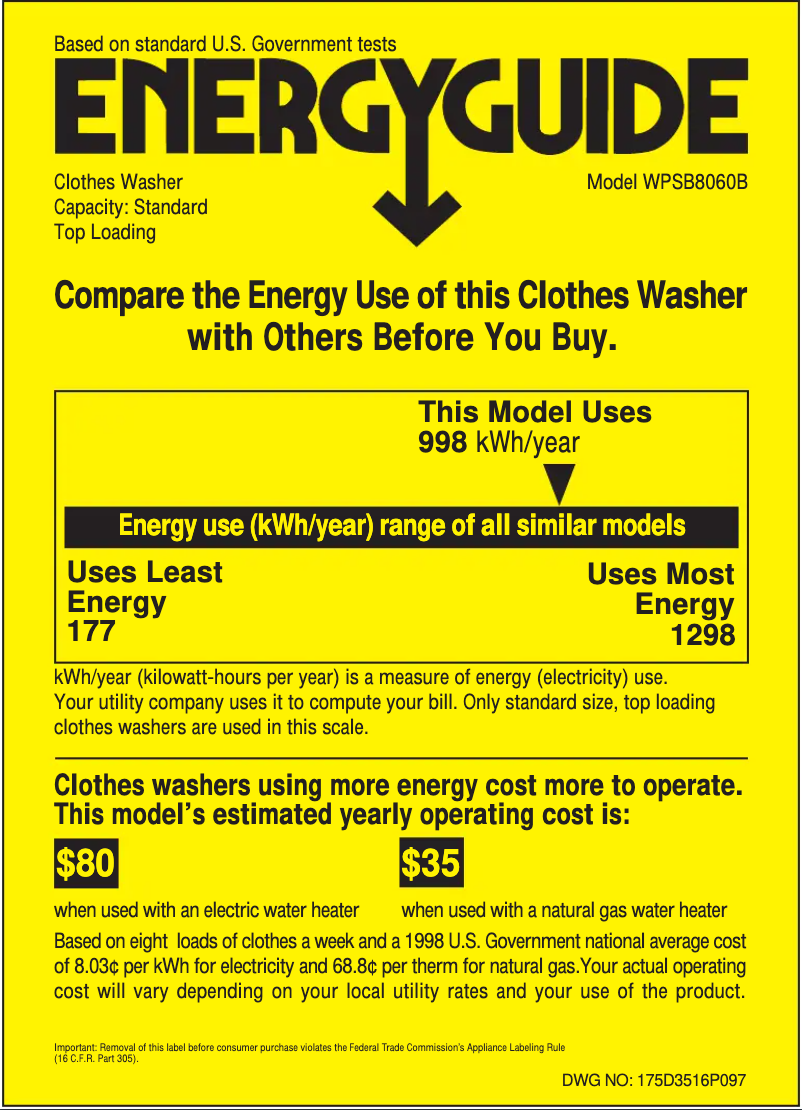 Page 1 de la notice Label énergétique GE Profile WPSB8060BWW