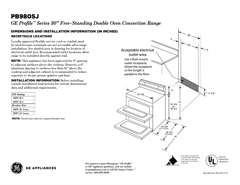 Image de la première page du manuel de l'appareil Profile PB980SJSS