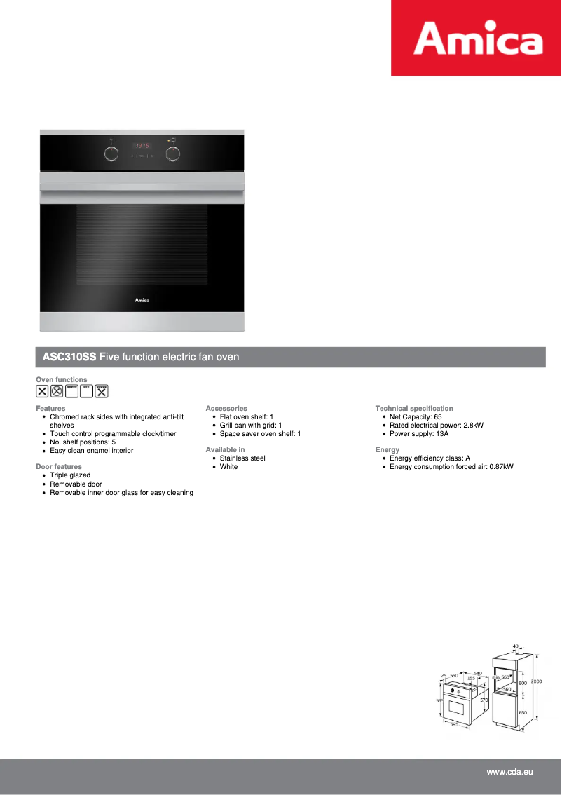 Página 1 del manual Ficha técnica Amica ASC310SS