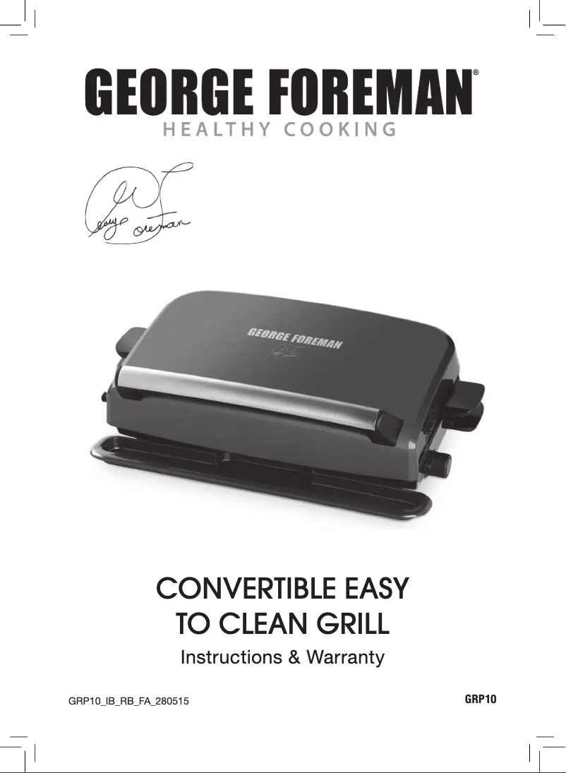 Page n°1 - Manuel utilisateur George Foreman GRP10