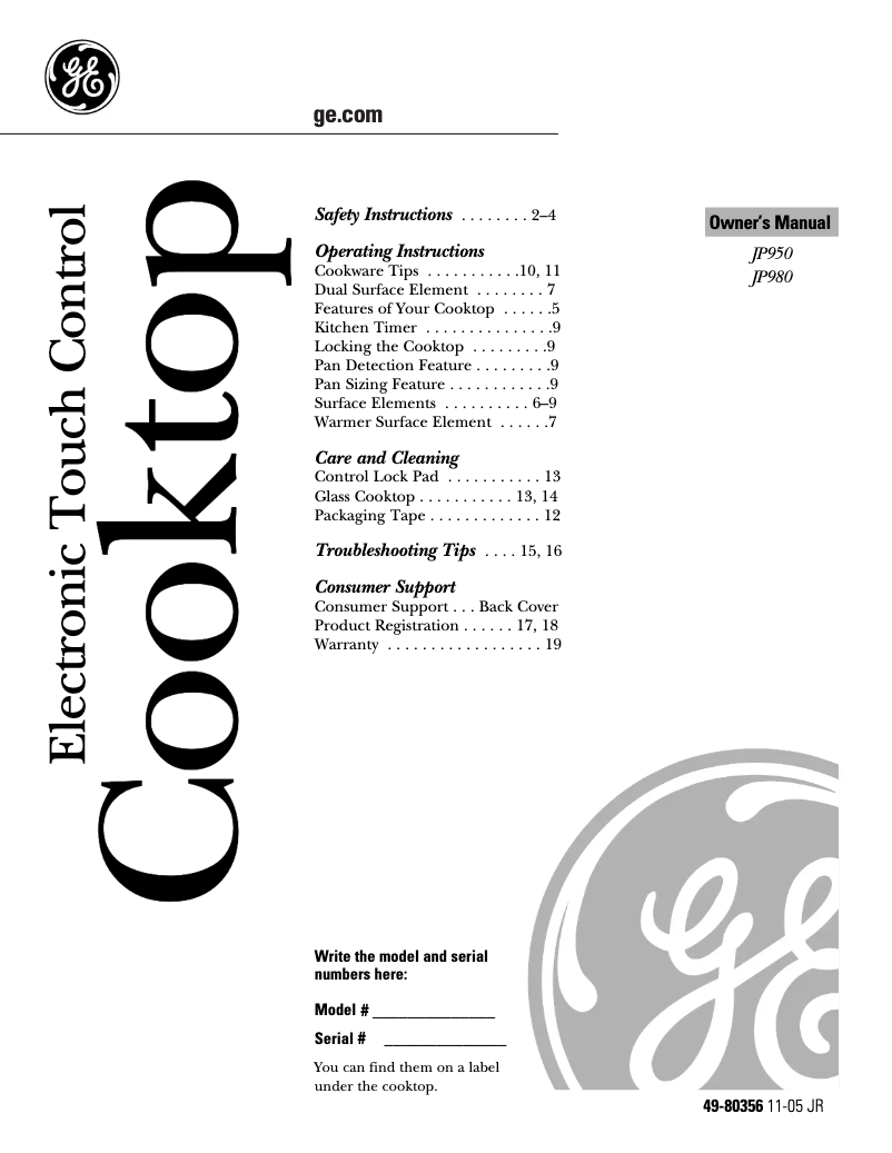 Imagen de la primera página del manual del dispositivo Profile JP980CKCC