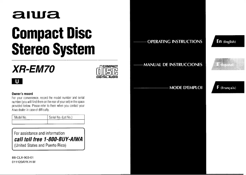 Page n°1 - Manuel utilisateur Aiwa XR-EM70