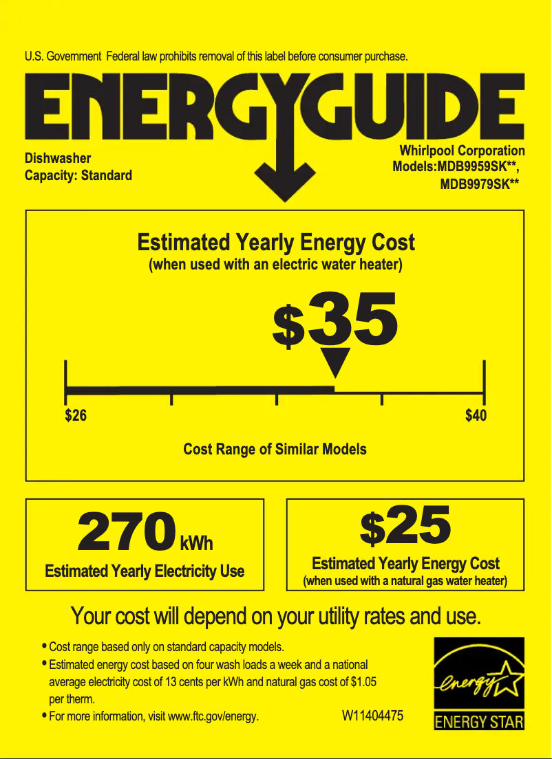 Page 1 de la notice Label énergétique Maytag MDB9979SKZ