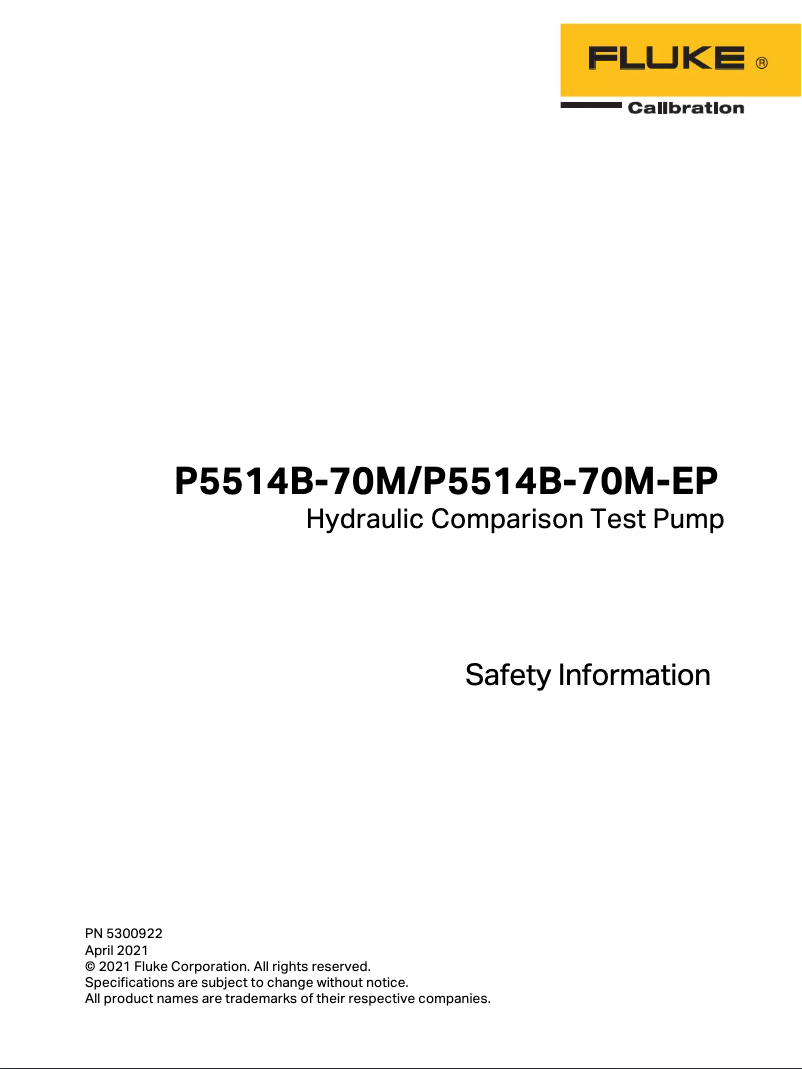 Page n°1 - Instructions de sécurité Fluke P5514B-70M