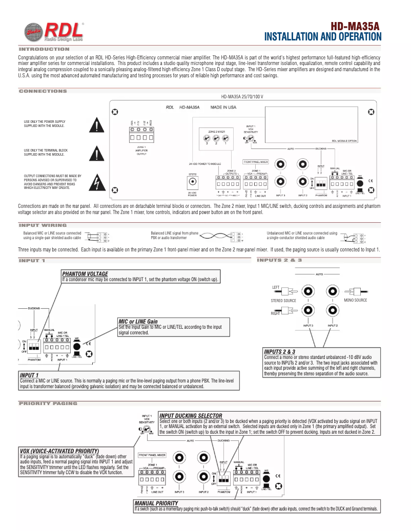 Page 1 de la notice Manuel utilisateur RDL HD-MA35A