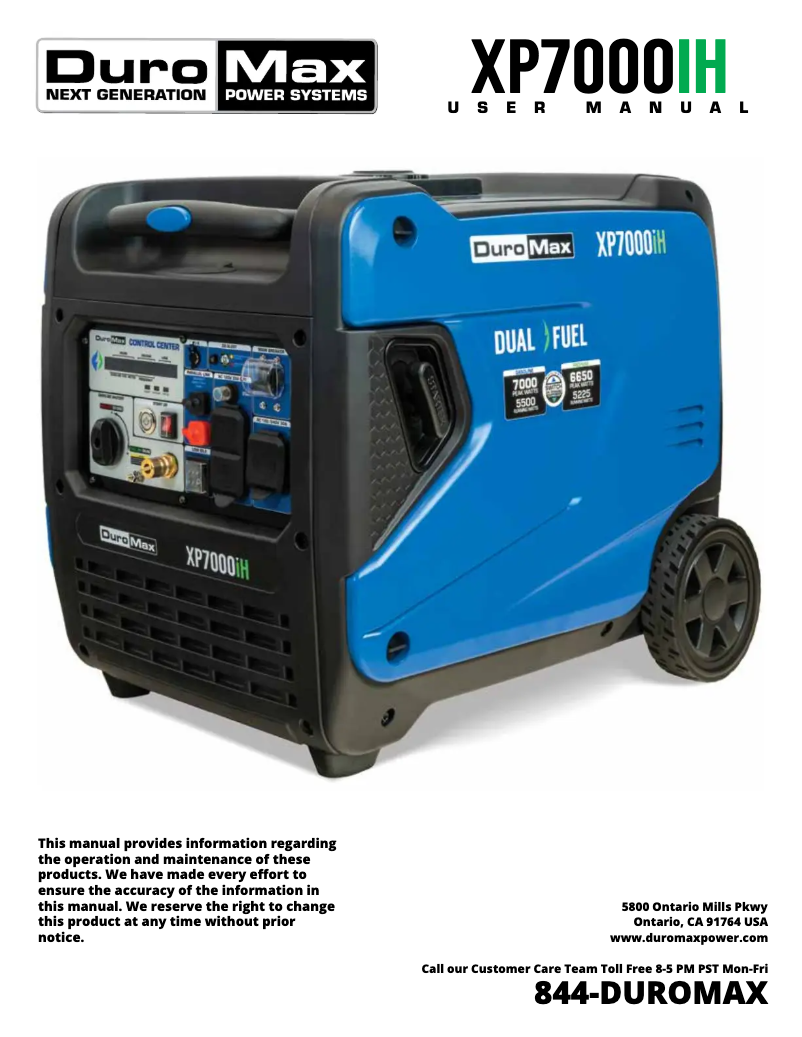 Page 1 de la notice Manuel utilisateur DuroMax XP7000iH