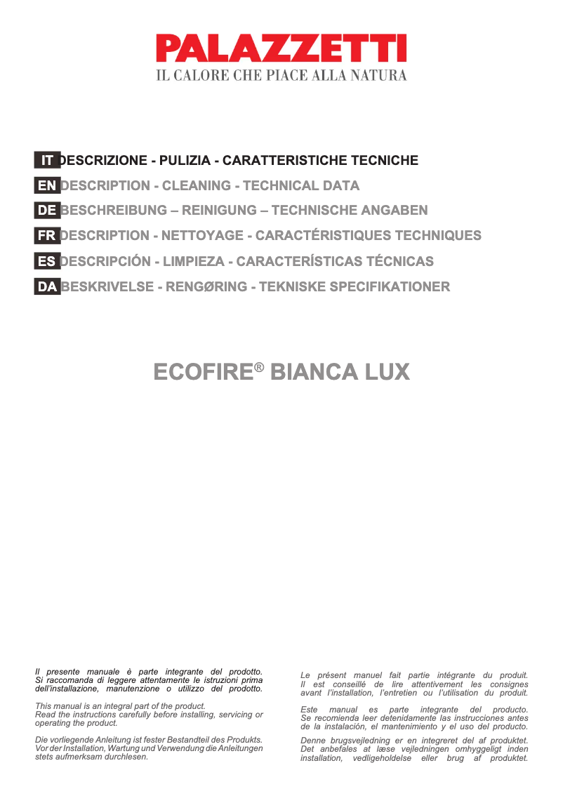 Image de la première page du manuel de l'appareil Ecofire Bianca Lux 12 air