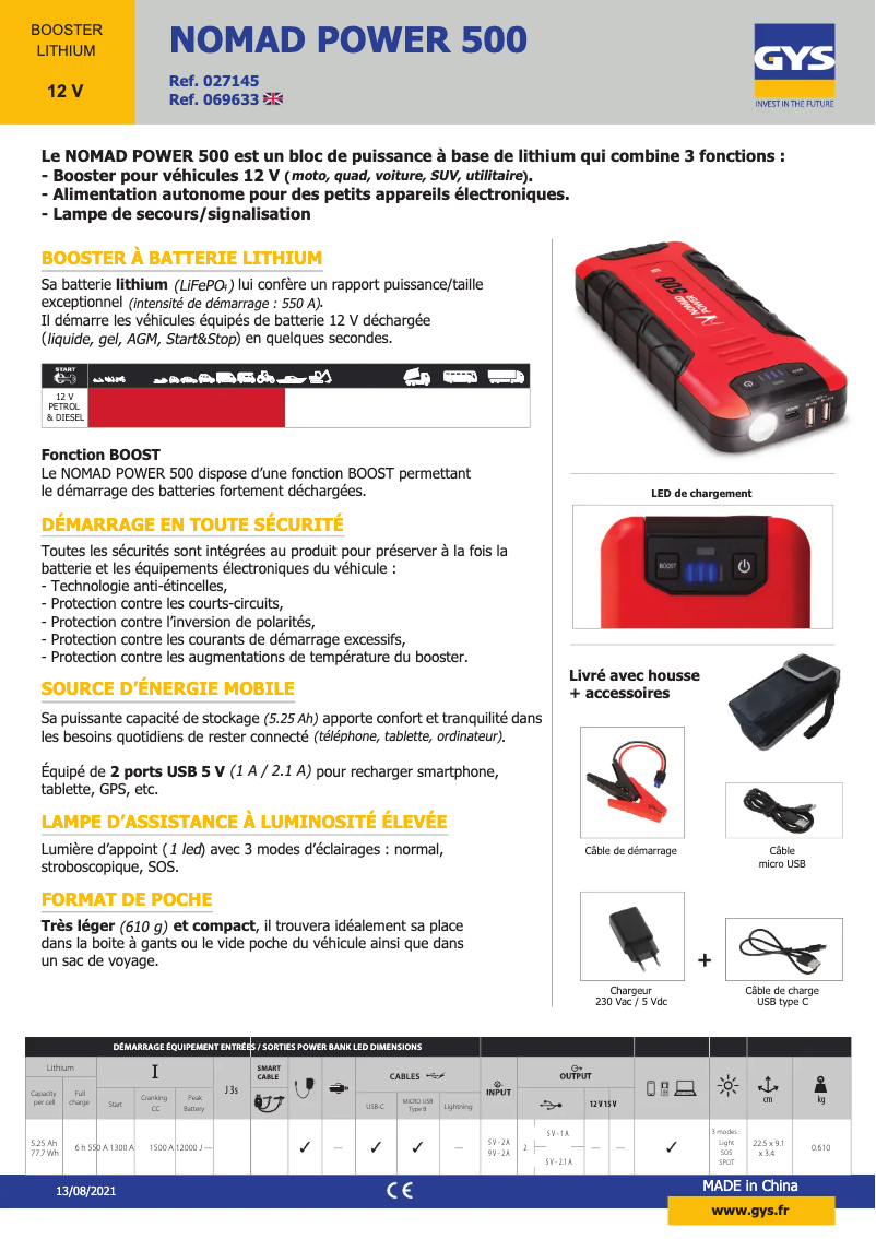 Page n°1 - Fiche technique GYS Nomad Power 500