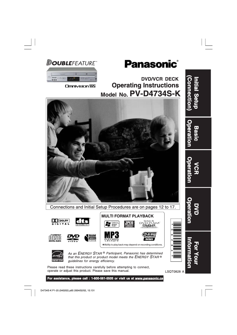Page 1 de la notice Manuel utilisateur Panasonic PV-D4734SK