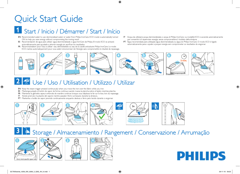Page n°1 - Guide de démarrage rapide Philips GC7020