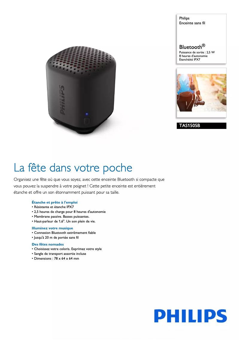 Page 1 de la notice Fiche technique Philips TAS1505B