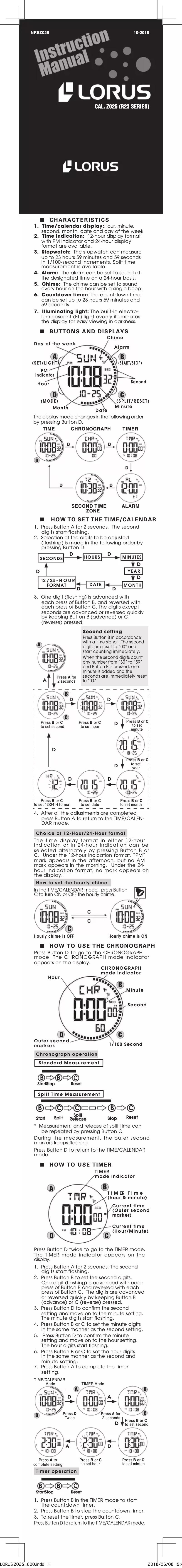 Page n°1 - Manuel utilisateur Lorus Z025